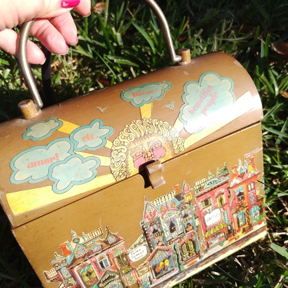 Vintage Handbags - '60s, '70s vintage lunch box style metal bag handbag